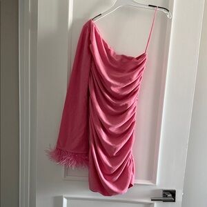 Wilfred One-Shoulder Pink Draped Feather-Sleeve Dress Sz S worn once